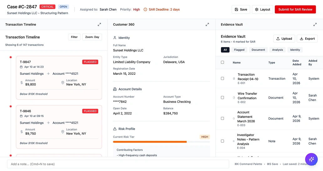 Case workspace showing network analysis within investigation context