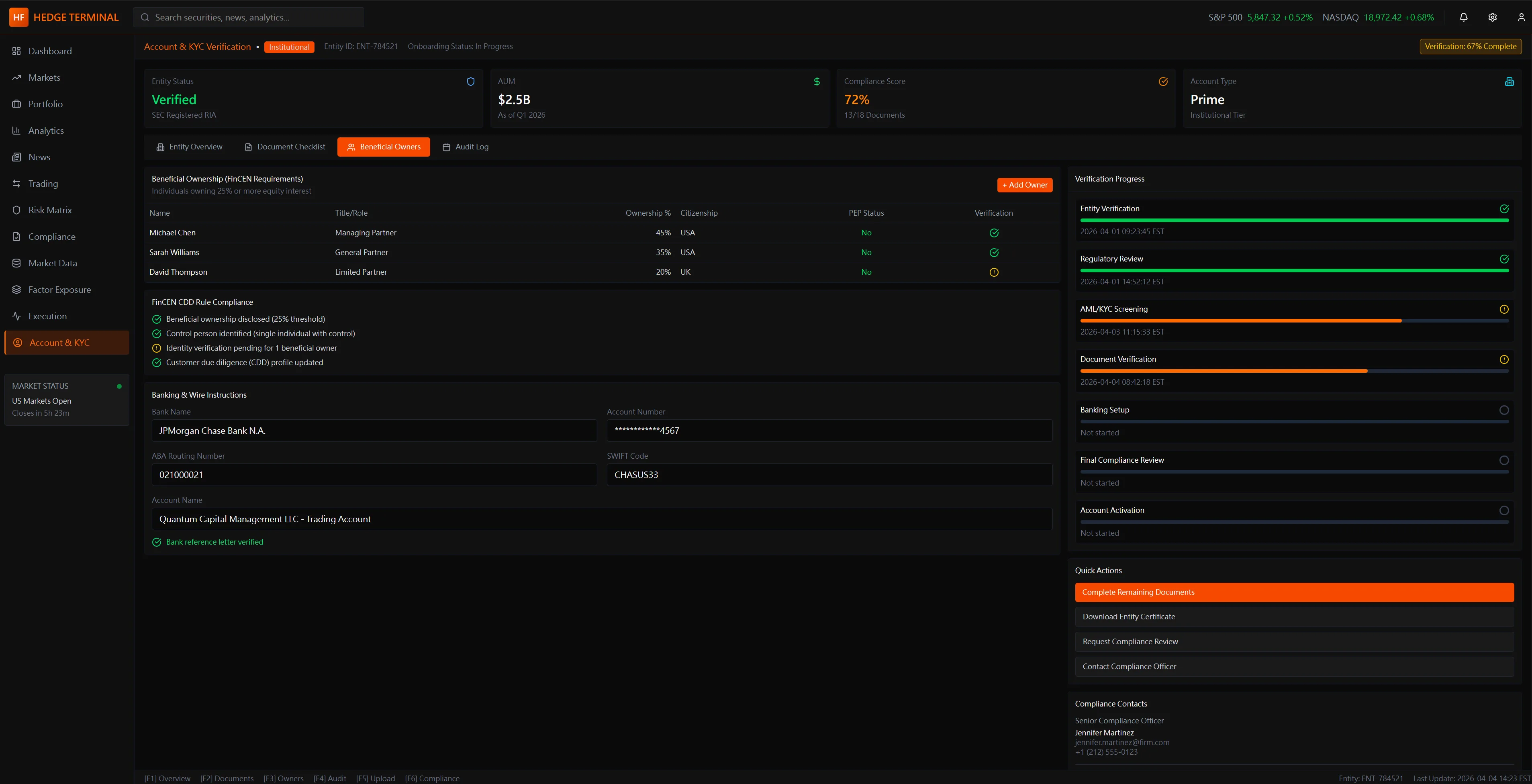 TradeX KYC Business Details tab — — and trading account linkage