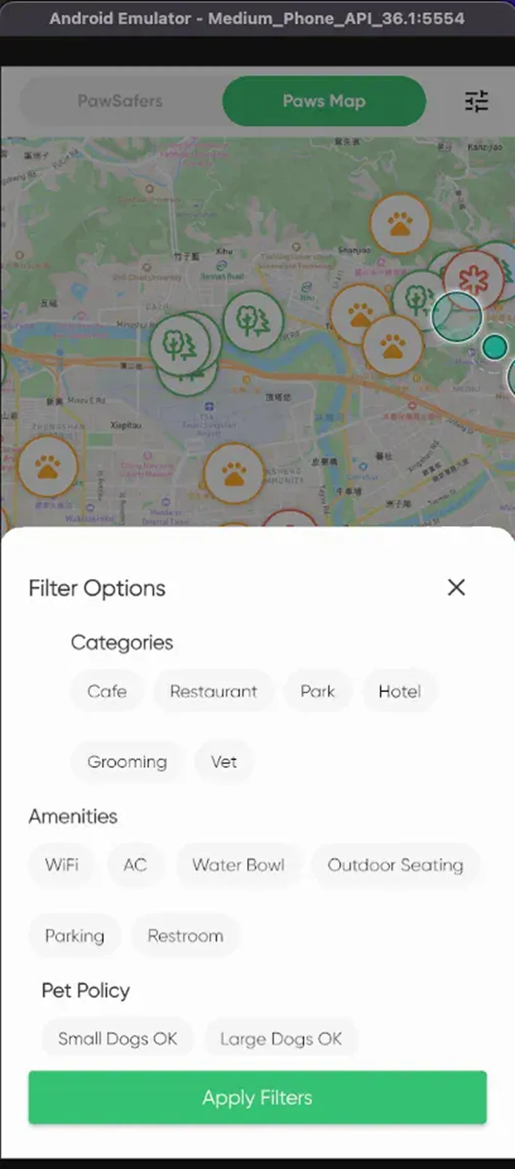 PawsRoam app testing session 1